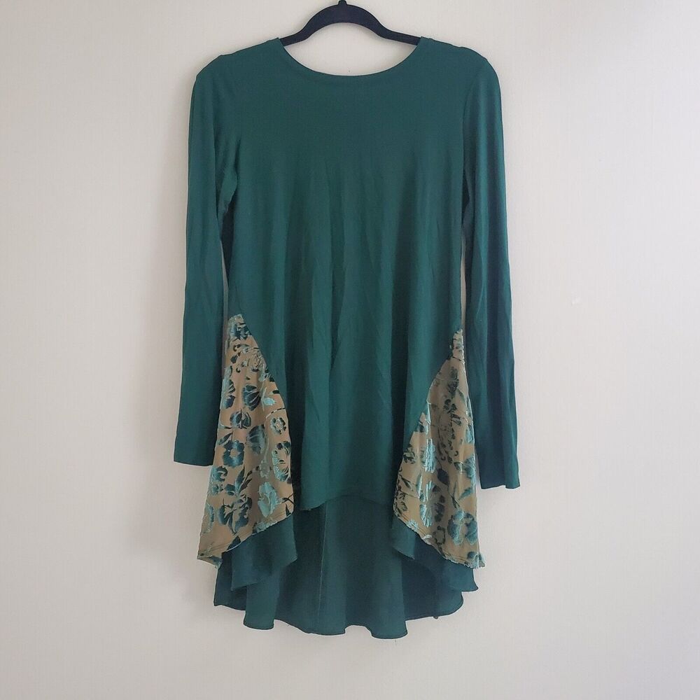 LOGO Lori Goldstein Womens Tunic Top Sz XS Green Long Sleeve Round Neck Pullover
